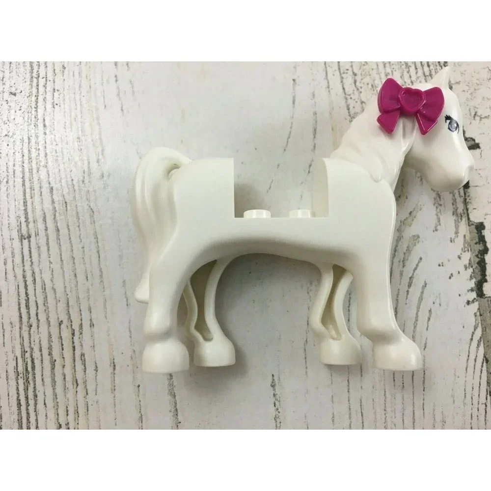 Lego Friends White Horse Pink Bow Blue Eyes Black Eyelashes Animal Minifigure